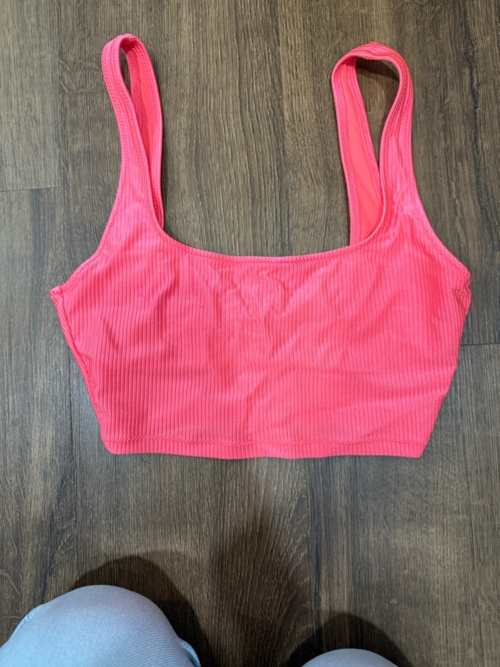 aerie Ribbed Scoop Bikini Top in Bright Pink